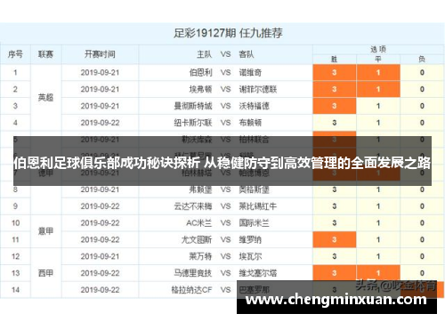 伯恩利足球俱乐部成功秘诀探析 从稳健防守到高效管理的全面发展之路